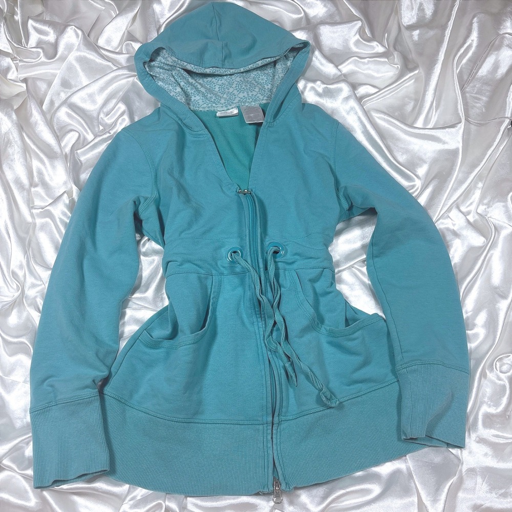 y2k Zip Up Hoodie Teal Cove Excellent Drawstring Waist Danskin Now DL19T138